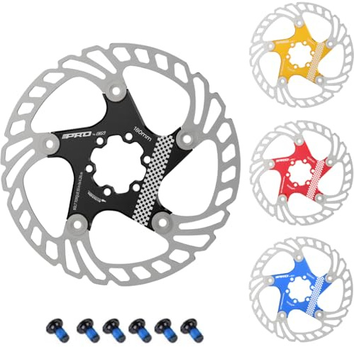 CYSKY Cykelbromsskiva med 6 skruvar 140 mm/160 mm/180 mm/203 mm CNC-fräst rostfritt stål flytande lager bromsskivor för ebike, vägcykel, MTB, BMX, fatbike, gravel bike (svart, 180 mm)