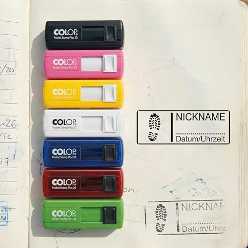 Dekolando Geocaching-stämpel skoavtryck 35 x 13 mm – personlig fickstämpel – stämpel personlig för geocaching-utrustning, geocache loggbok och personlig namnstämpel