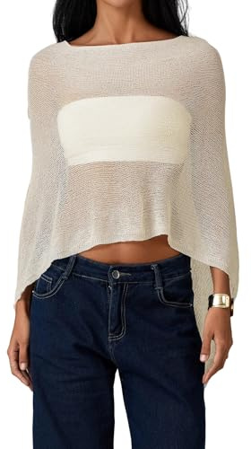 Edhomenn Womens Sheer Poncho Crochet Cover Ups Hollow Out Beach Pullovers | Lightweight Loose Vacation Clothes See Through Asymmetrical Summer Poncho