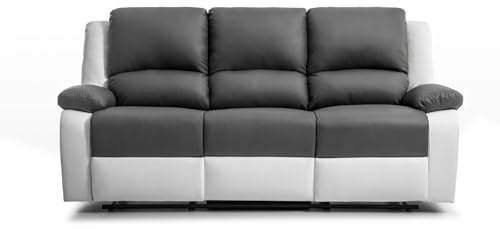 LOUNGITUDE - DETENTE - Canapé de Relaxation - Manuel - 3 Places - Inclinaison réglable - en Simili - Gris/Blanc -L193cm