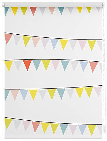 Lichtblick Klemmfix Tageslicht-Rollo mit Motiv, ohne Bohren, Blickdicht, Seitenzugrollo, Made in Germany, Wimpelkette - Bunt 80 x 150 cm (B x L)