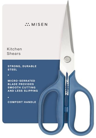 Misen Heavy Duty Kitchen Shears - Stainless Steel, Versatile and Easy Clean Scissors for Meat, Herbs and Veggies - Ambidextrous Comfort Handle - Professional Grade - Blue