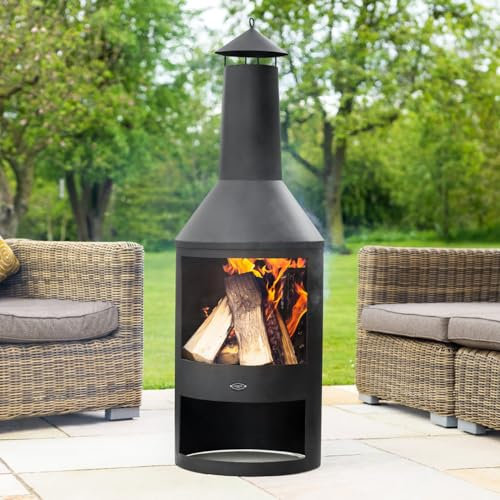 Harrier Chimenea Grande para Jardín - Chimeneas de Leña para Exteriores | Accesorios de Jardín | Quemador Exteriores | Chimenea con Atizador y Rejilla de Hierro Fundi