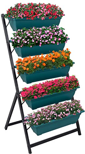 Woodside Drayton Metal Garden Planter Stand, Outdoor Plant Display Shelves, Flower Shelf Ladder - 5 Tier