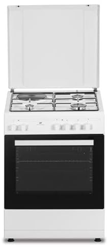 Cuisiniere mixte CONTINENTAL EDISON CECM60FCW - 3 feux gaz + 1 électrique - L59,8 x P61 xH83 cm - Blanc