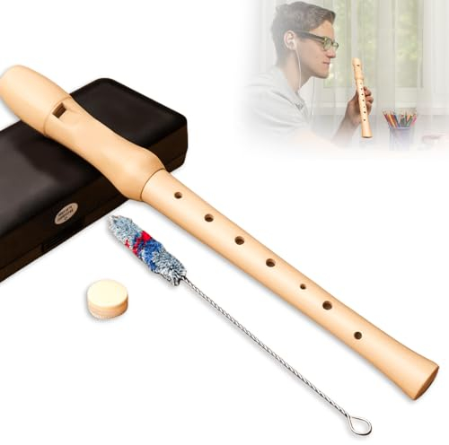 Delamiya Blockflöte Holz, Holzblockflöte, Blockflöte Deutsche Griffweise mit Reinigungsset, Blockflöte Kinder, Für Schüler und Anfänger (Deutscher Stil - 8 Löcher)