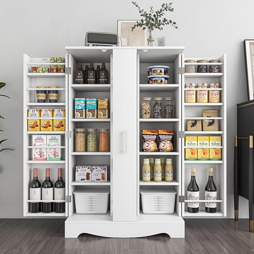 kepptory 47 Kitchen Pantry Cabinet with Drawer, Storage Cabinet with Adjustable Shelves, White Buffet Cupboards Sideboard for Home Office Use