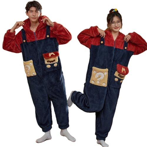 Pijamas De Una Pieza De Dibujos Animados,Pijamas De Invierno De Terciopelo Coral,Disfraces De Halloween Cosplay,Conjuntos De Pijamas Navideños para Mujeres Y Hombres (Men's,XXL)