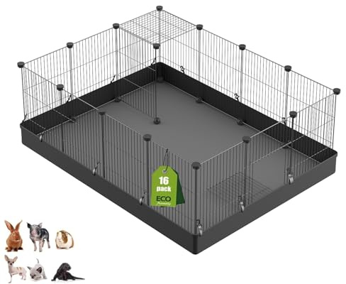 LANGXUN Lot de 16 Panneaux Carrés en Métal pour Petits Animaux, Cage à Lapin, Cochon d'Inde, Parc pour Chiot et Chaton | Clôture de Cour