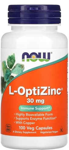 Now Foods - L-OptiZinc 30mg | Alto contenido de zinc para el apoyo del sistema inmunológico y la salud de la piel - 100 cápsulas veganas