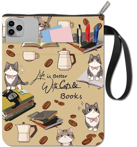 craspire Buchhülle Mit Katzenmotiv Kaffeeschutz Buchumschläge Für Taschenbücher Waschbarer Buchumschlag Aus Stoff Mit Reißverschluss Und Zusätzlicher Ärmeltasche Für Bücherliebhaber Klassenkameraden