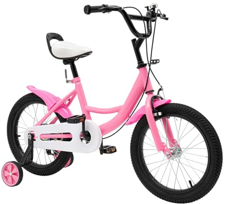 DAOHHFO Vélo pour enfants de 16 pouces avec roues stabilisatrices - Vélo pour enfants de 5, 6, 7 et 8 ans - Hauteur réglable - Pour garçons et filles (rose)