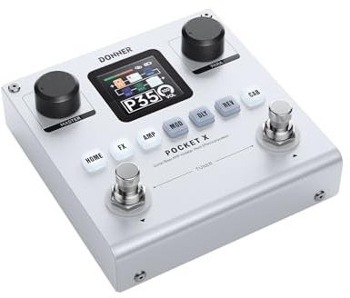 Donner Pocket-X Multi Effects Guitar Pedal Guitar/Bass AMP Modeler Multi Effects Processor Portable Rechargeable Guitar Pedal with 6 Effects Modules, 80 Presets, 20 IRs for Electric Guitar