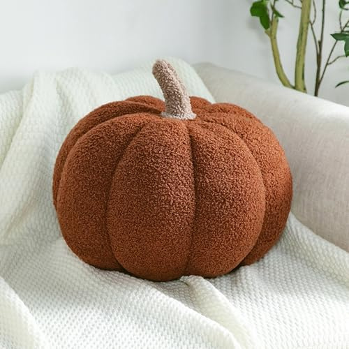 Ventouse Coussin Citrouille, Coussin Forme de Citrouille Crème Blanc, Coussin Décoratif d'automne, Coussin Esthétique pour Canapé en Velours Teddy, Halloween Décoration Maison(Brown,20cm)