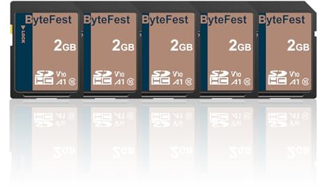 ByteFest Tarjeta SD 2GB（Paquete de 5）, Memoria Card, Clase 10, U1, V10, Tarjetas SD para Cámara, DSLR, Fotógrafo Profesional