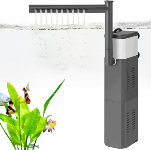 VILLNO 12W 700LPH Ultra Powerful Aquarium Filter for 60-180L Fish Tank, 3-IN-1 Adjustable Fish Tank Filter with Biochemical Sponge, Internal Submersible Fish Tank Filters for Turtle/Shrimp/Breeding