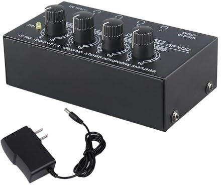 Amplificador Auriculares,Amplificador De Auriculares,Divisor De Auriculares,con Fuente De Alimentación De 12 v,Tomas De Salida y Entrada De 6,5 Mm,para Actuaciones, Clases, Guitarra,Etc.