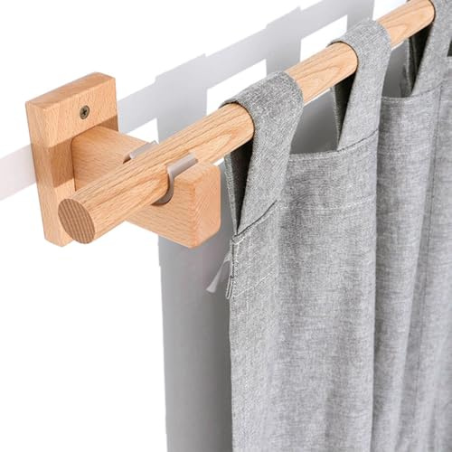 HZEPDVT Bastone for Tende in Legno massello Ispessito Binario Singolo Montato lateralmente con Staffa e Bastone for Tende Perforato Colore Legno di faggio 280 cm (110,2 Pollici)(160cm(63in))