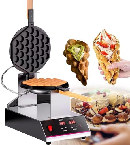pealiritansemen Molde para Hacer Gofres De Burbujas con Diseño Giratorio De 180° Y Mango De Madera, 1400 W, Temporizador Digital De 50 A 250 °C Y Bandeja Antiadherente De Teflón,SingleHead