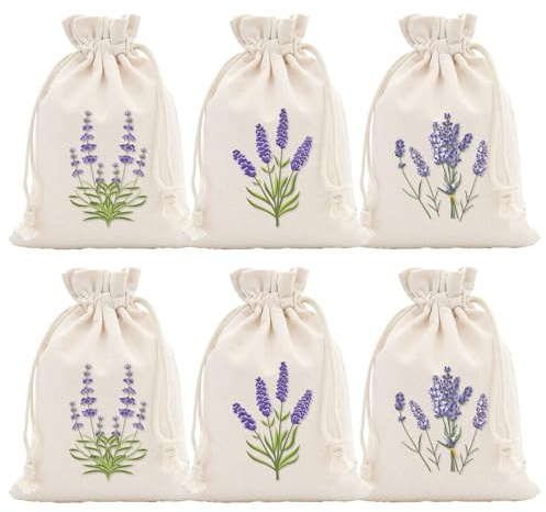 6 Pcs Lavender Bags,Dried Lavender Sachet Empty for Wardrobes and Moths Drawstring Fabric Pouches for Aromatherapy,Pouch Cotton for Spice,Dried Flowers and Herbs(10x15cm)