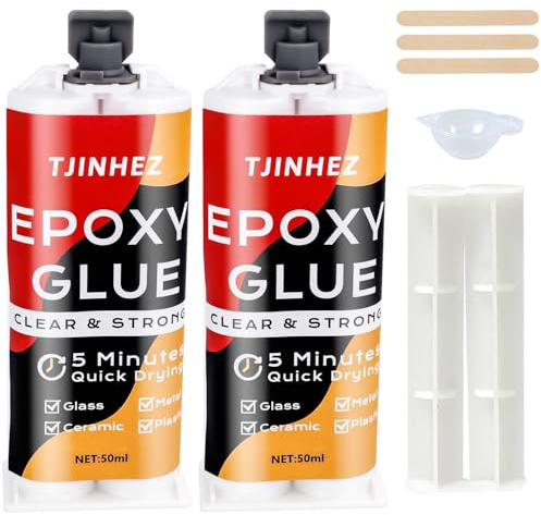 Epoxy Resin Glue | 2 Part 5 Minute Fast Cure Adhesive Kit | 1:1 Ratio High Strength Waterproof Heat Resistant Clear Glue for Metal Plastic Wood Ceramic Glass Stone (100ml)