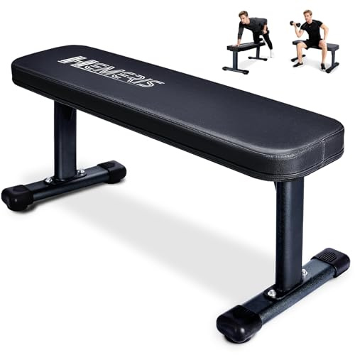 HEMERIS Flat Weight Bench 41 Inch, 2.4 Inch Thick Pad Workout Bench 660 LBS Bench Press Exercise Equipment for Home Gym Strength Weight Training(Black)