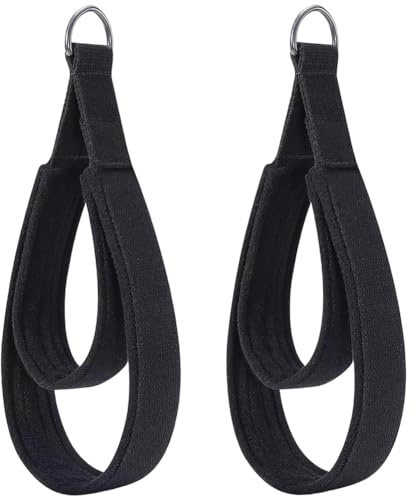 CREATCABIN 2Pcs Pilates Double Straps Black Yoga Strap Polyester Comfortable Enhanced Thickness Fitness Exercise Loops Padded Belt with D Ring for Home Gym Workout Accessories 14.7 x 2.2 Inch