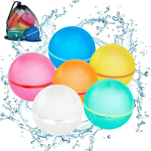 Globos de Agua Reutilizables para Niños y Adultos, 6 Globos de agua hinchables rápidos de silicona de colores, Juguetes para Piscina, Playa, Cumpleaños y Actividades Juegos al Aire Libre