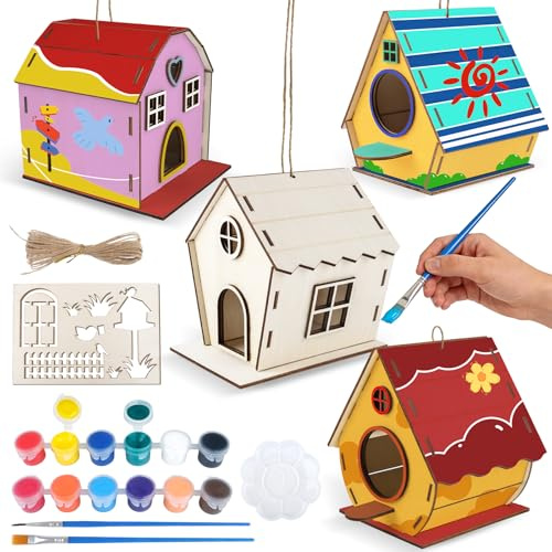 HOLDLEAF Kit casetta per uccelli per bambini, set fai da te in legno da 4 pezzi, da costruire e dipingere, kit fai da te per bambine, bambini e neonati