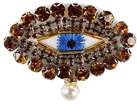 Beaded Heart Eyes Patches Rhinestones Motifs Pearl Pendant Brooch Badge with Pin 2 Pieces (F)