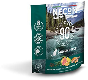 NECON PET FOOD Natural Wellness Adult Salmone & Riso 400 g, Cibo per gatti per adulti, Crocchette a basso contenuto proteico e Omega 3, Super Premium Quality, Made in Italy, Senza glutine