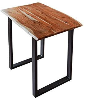 SAM Bartisch Quebec, Stehtisch mit echter Baumkante, 140 x 80 cm, Küchentresen nussbaumfarben, U-Gestell aus Metall schwarz