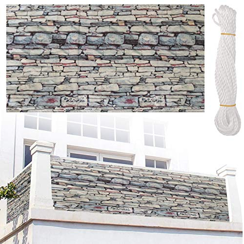 Balkon Sichtschutz Steinoptik, Garten Sichtschutz Terrasse, Blickdichte Balkonverkleidung aus Wetterfestem Polyester UV-Schutz, mit Ösen, Nylon Kabelbinder und Kordel,0.9 * 5m