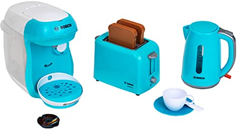 Theo Klein 9519 Bosch Frühstücksset I Küchenzubehör-Set bestehend aus Toaster, Kaffeemaschine und Wasserkocher I Spielzeug für Kinder ab 3 Jahren