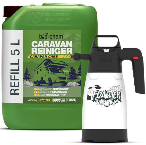 Bio-Chem - Nettoyant pour Caravane & Camping-Car 5L + Vaporisateur de Mousse - Entretien de véhicules de Camping - Mobilhomes, auvents, Camping-Cars - Nettoyage Surfaces extérieures