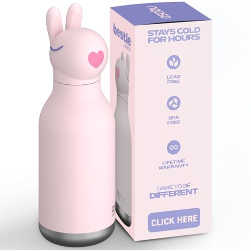 ASOBU Bestie Kindertrinkflasche mit Strohhalm – Isolierte Edelstahlflasche 420ml mit Hasenkopf – Auslaufsicher & BPA-frei