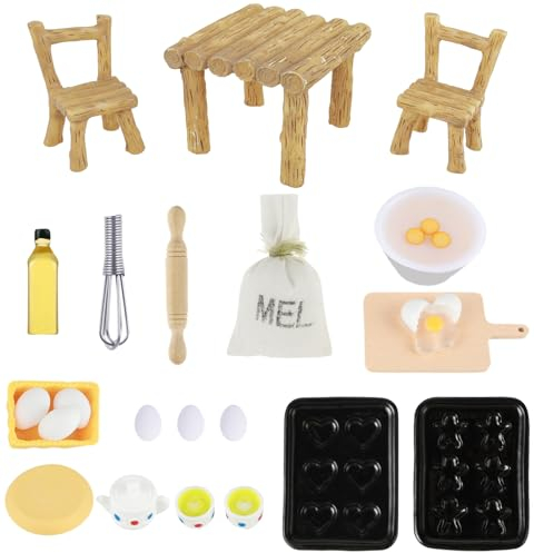 Giantree Miniatur Wichtel Zubehör, 23 Stück 1/12 Miniatur Puppenhaus Küche Backset Zubehör Puppenhaus Möbel Mini Puppenhaus Zubehör Wichtel Zubehör Backen Miniatur Tisch Küchenmöbel Eier Nudelholz
