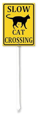 Geroclonup Segnale Slow Down Cat Crossing con paletto, 20 x 30 cm, in alluminio, antiruggine, per esterni, decorazione da giardino, facile da installare, uso esterno