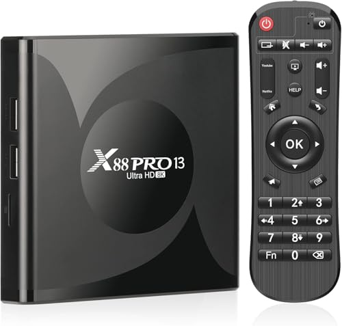 Android TV Box,X13 Pro Android 13.0 TV Box 4GB RAM 64GB ROM RK3528 Quad-Core 64bit Cortex-A53 Mali 450 MP2 GPU Support 8K 3D 1080P 2.4/5.0GHz WIFI BT5.0 10/100M Ethernet DLNA HDMI 2.0 H.265 USB 3.0
