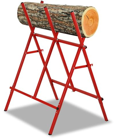 Izrielar Chevalet de sciage pliable pour tronçonneuse et scie à main, chevalet de sciage à bois, aide à la scie, sciage facile, jusqu'à 100 kg, rouge