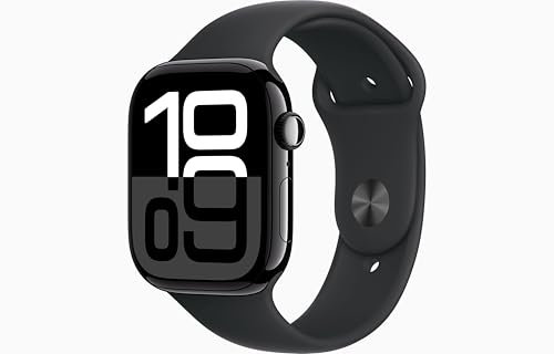 Apple Watch Series 10 [GPS, 46mm] - Boîtier en Aluminium Noir de Jais avec Bracelet Sport Noir, M/L (Reconditionné)