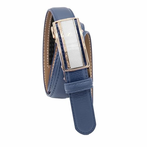 Zerimar Cintura in pelle da donna, vera pelle bovina, fibbia automatica a cricchetto, regolabile, 24 mm, fatta a mano, fibbia in metallo lucido, misura 100, colore blu navy N