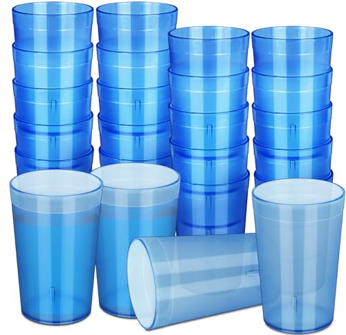 48 Pack Reusable Plastic Cups 240 ml Hard Plastic Beakers Tumblers Stackable Water Drinking Cups for Home Kitchen Restaurant Party Picnic Catering (Clear Blue)