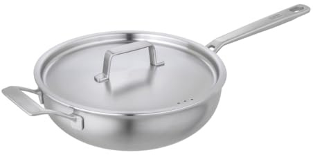 Kuhn Rikon Chef's Pan 28cm 5-Ply Uncoated Stainless Steel & Aluminium Pan, Oven & Dishwasher Safe, Multi-Ply with Stay-Cool Long & Helper Handles & Lid, Induction Safe Pan - Culinary Fiveply