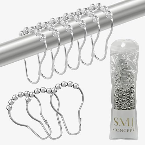 SMJ Concept — Anneaux de Rideau de Douche en Acier Inoxydable (Lot de 12) – Glisse Fluide avec Billes – Antirouille – Compatibles Tringles Standard