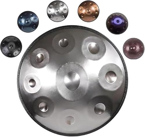 Tambor Handpan for adultos Pan manual de acero 432 Hz/440 Hz 9/10/12 notas Instrumento percusión en re menor con mazos bolsa soporte, juego 22 pulgadas(Silver,432HZ/10Note)