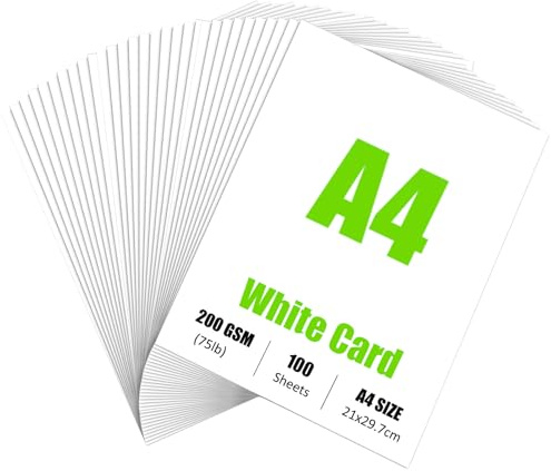 White Card A4, 200gsm Card Stock Paper Cardstock Smooth Thick Craft Paper A4 Card for Cards Making, Invitations, Postcards, Business Cards, Printing, and Arts or Crafts DIY