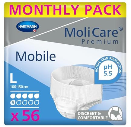 MoliCare Premium Mobile Einweg-Inkontinenzhosen: für Damen und Herren mit Inkontinenz; 6 Tropfen, Größe L, 4 Packungen mit je 14 Paar (56 Stück)