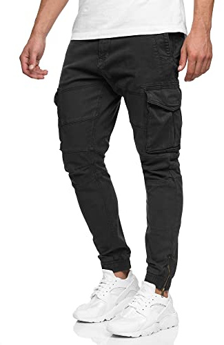 Indicode Herren Alex Cargohose aus Baumwolle mit 6 Taschen | Cargo Chino Hose f. Männer Black, XL