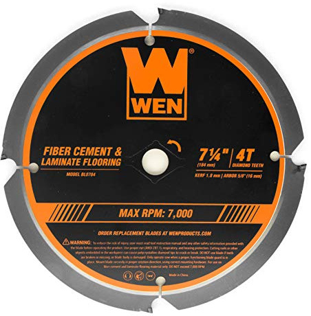 Wen BL0704 7-1/4-Inch 4-Tooth Diamond-Tipped (PCD) Professional Circular Saw Blade for Fiber Cement and Laminate Flooring
